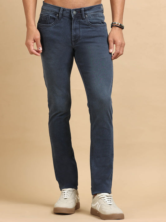 Eliish Mens Tailored Slim Fit Mid - Rise Stretchable Jean 962 Color : Blue Night