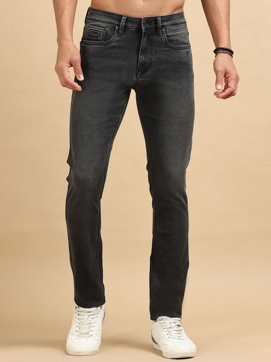 Eliish Mens Tailored Slim Fit Mid - Rise Stretchable Jean 962 Color : Black