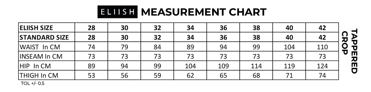 Tapered Leg Size Guide